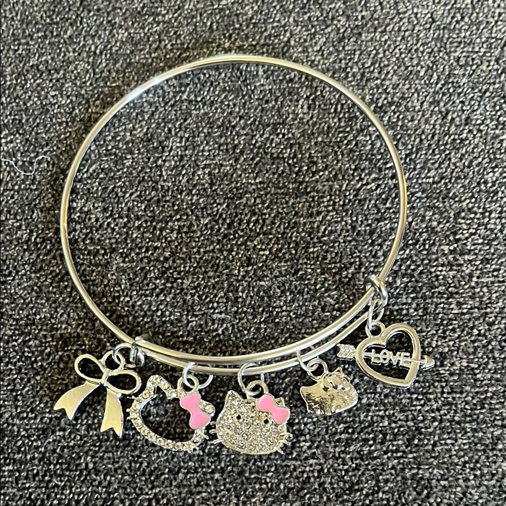 Hello Kitty Silver Charm Bracelet with Pink Accents